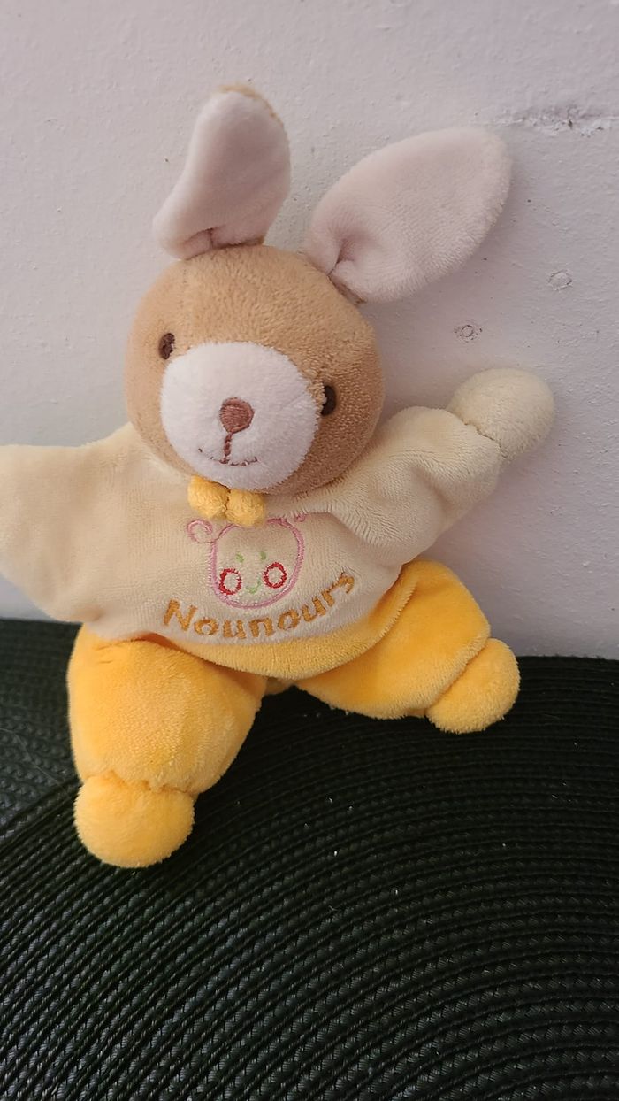 Doudou peluche Lapin Nounours passeport tendresse Jaune Orange - photo numéro 3