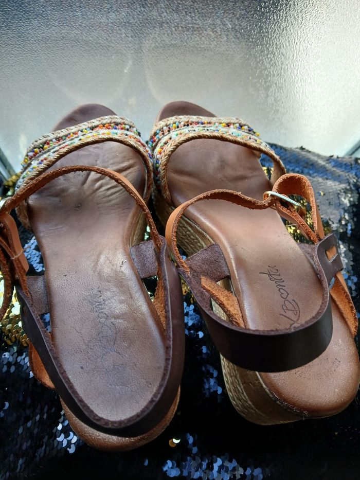 Sandales nu-pieds à talon compensé brides cuir et perles X Bonita - photo numéro 5