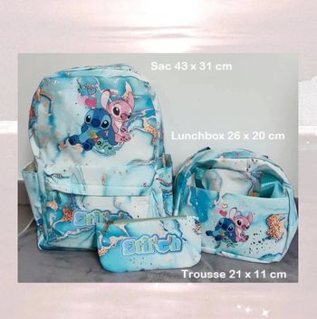🎒 Ensemble scolaire Sac à Dos, Lunchbox et Trousse Stitch & Angel bleu