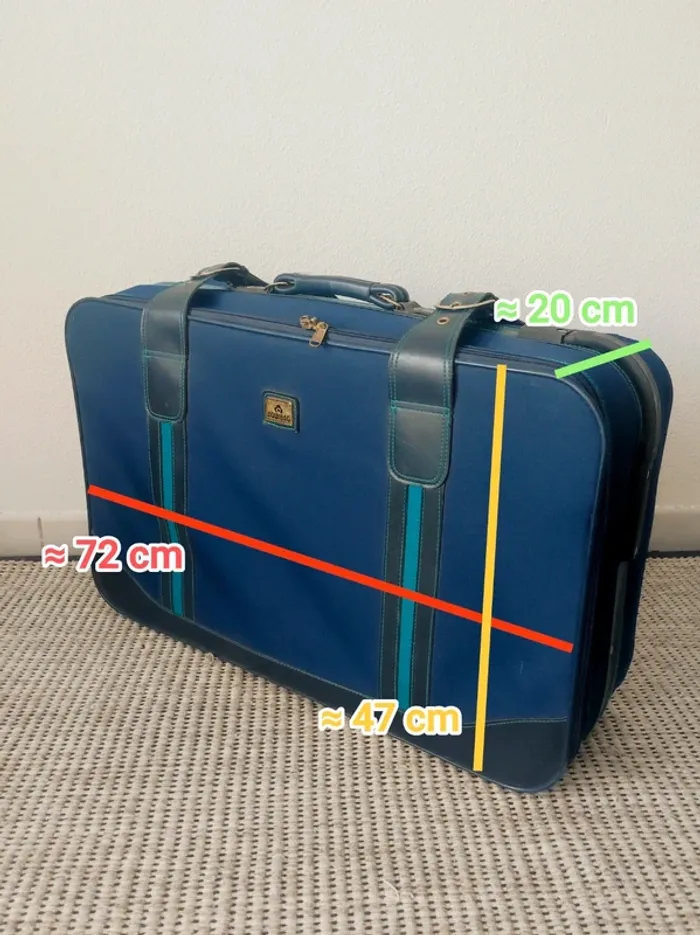 Grande valise bleu marine à roulettese vintage / Aquibag - 72x47x20cm - photo numéro 11