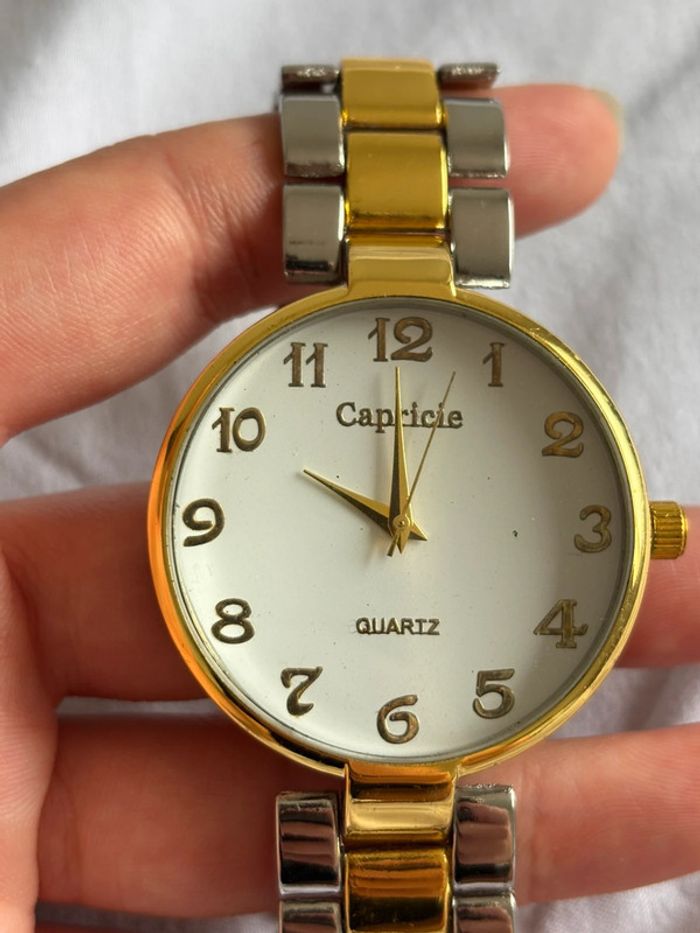 Montre Capricie unisexe – cadran blanc – bracelet or/argent rond – acier inoxydable - photo numéro 2