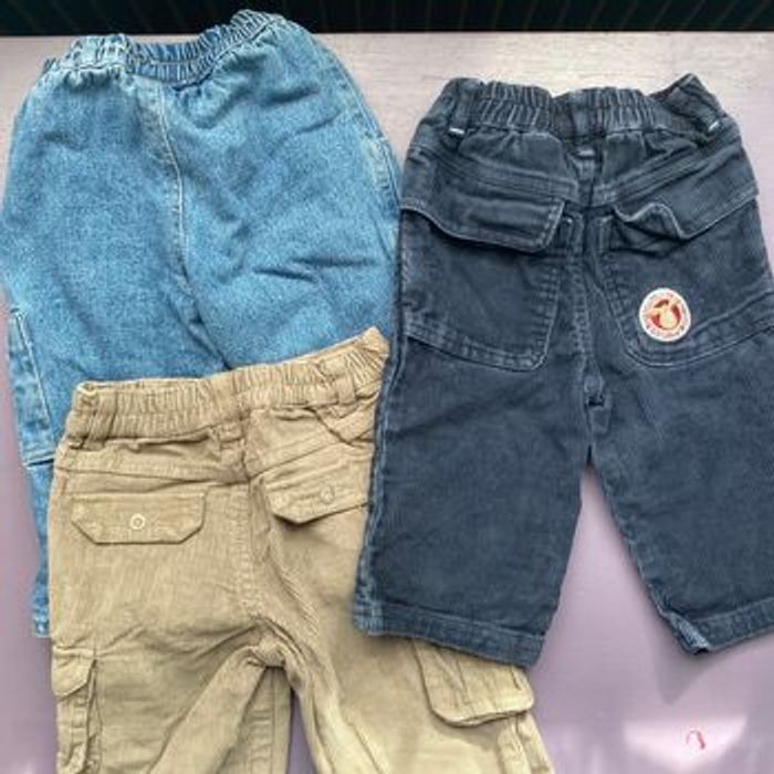 Lot 3 pantalons jeans 6 mois doublé ou velours pour hiver et être au chaud - photo numéro 3