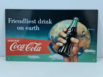 Plaque publicitaire Coca-Cola Friendlest Drink on Earth en métal au style vintage américain