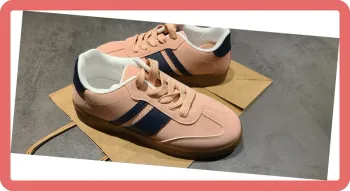 Sneakers en suédine à bandes, NEUVES, coloris Rose, Taille 36