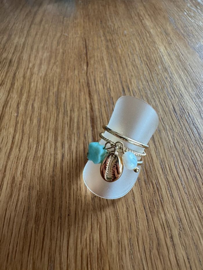 Magnifique bague triple rang avec breloque amazonite turquoise ajustable en acier inoxydable - photo numéro 4
