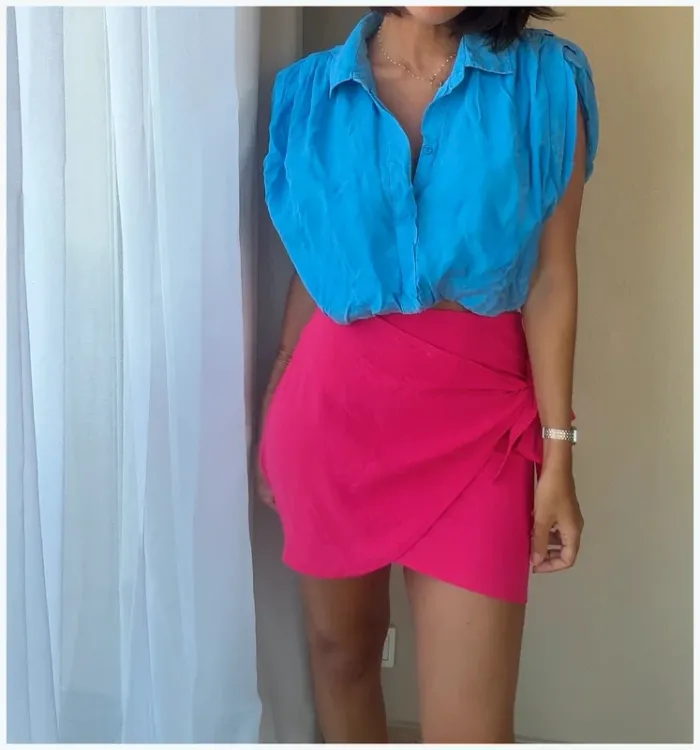 Chemise courte bleue Zara S bon état - photo numéro 2