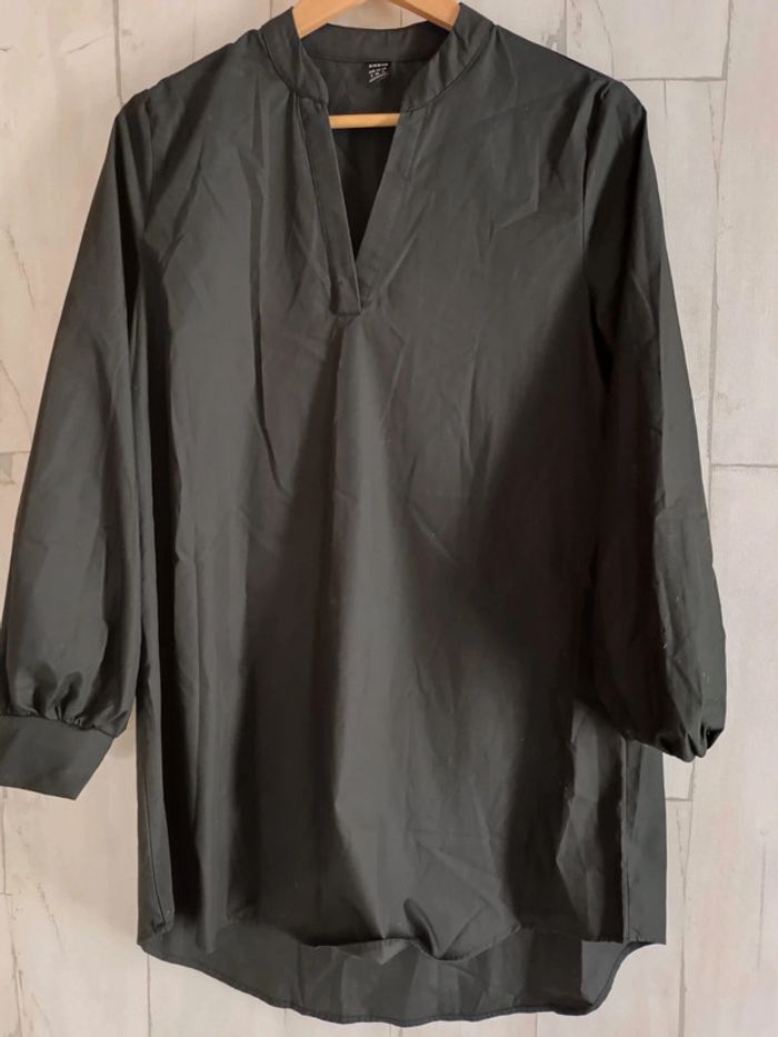 SHEIN Clasi Robe Élégante À Manches Lanternes Et Encolure Crantée Pour Femmes, Couleur Unie - photo numéro 3