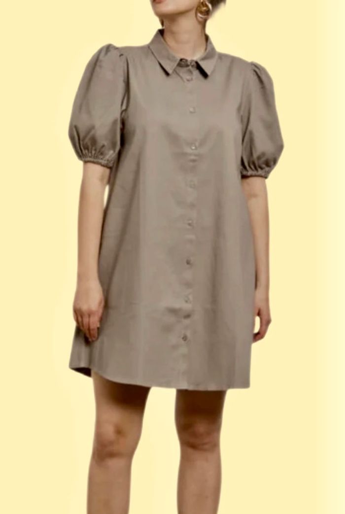 🧡🌿Robe chemise manches bouffantes taille 42 gris taupe chic & décontracté Puff Sleeves short dress🌿🧡 - photo numéro 14