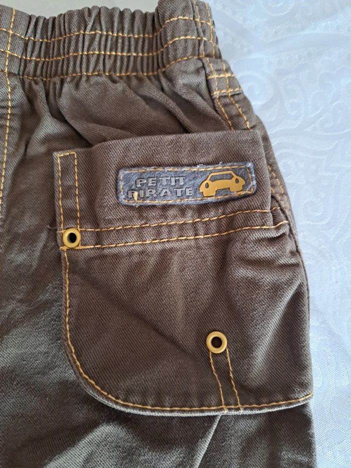 Joli pantalon marron et jaune 6 mois 100% coton - photo numéro 7