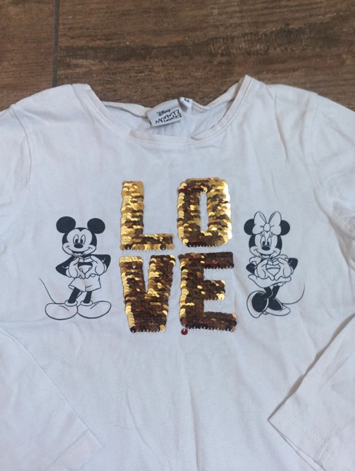 Tee shirt Chemise manches longues Fille 6 ans sequins réversibles Minnie Mickey Disney - photo numéro 3