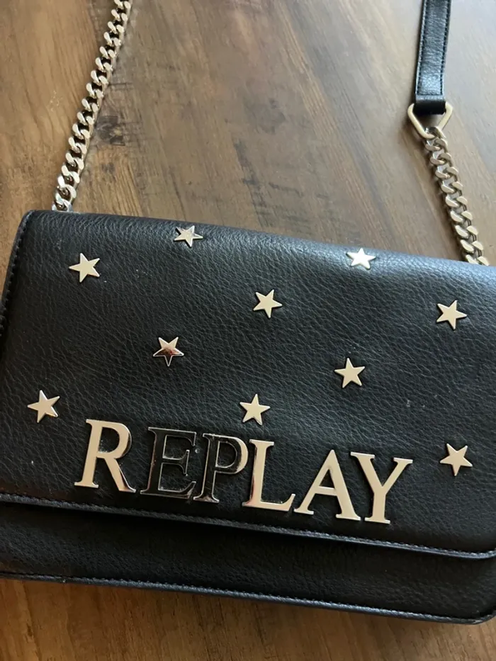 Sac replay noir bandoulière avec des étoile et inscription argent - photo numéro 2