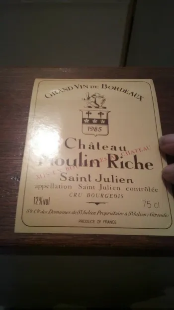 Étiquette De Vin Château Moulin Riche Saint Julien 1985 Neuve -