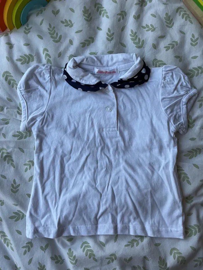 polo manches courtes blanc col marine little girls 12 mois - photo numéro 3