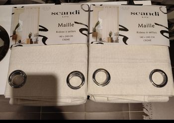 Rideaux à œillets maille crème neufs