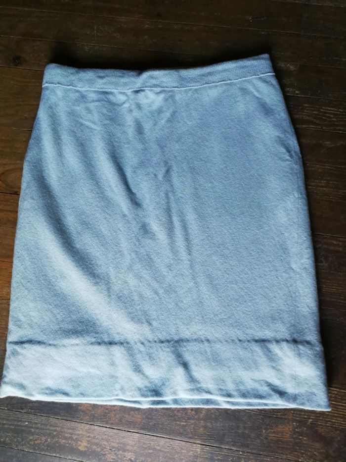 Jupe droite bleu claire en laine - photo numéro 6