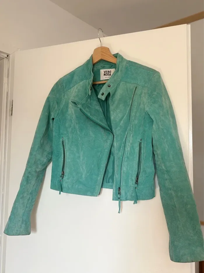 Veste en cuir turquoise - photo numéro 2