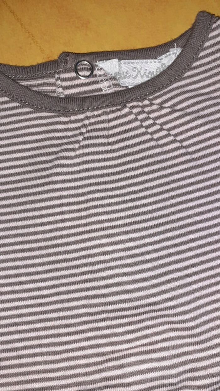 Tee-shirt manche longue rayé taupe/rose clair - photo numéro 3