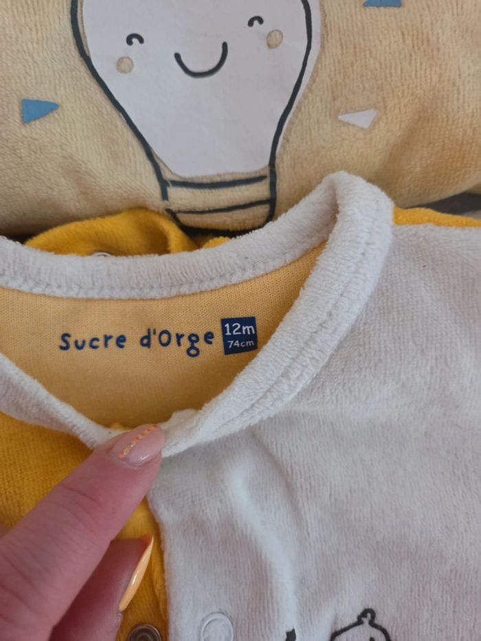 Lot 5 grenouillères bébé garçon velours coton bleu jaune blanc T12mois TBE tex orchestra - photo numéro 5