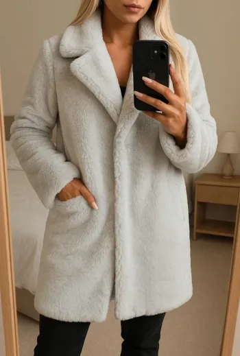🩷 Manteau en fausse fourrure gris clair  taille Xs – Look d’hiver élégant.