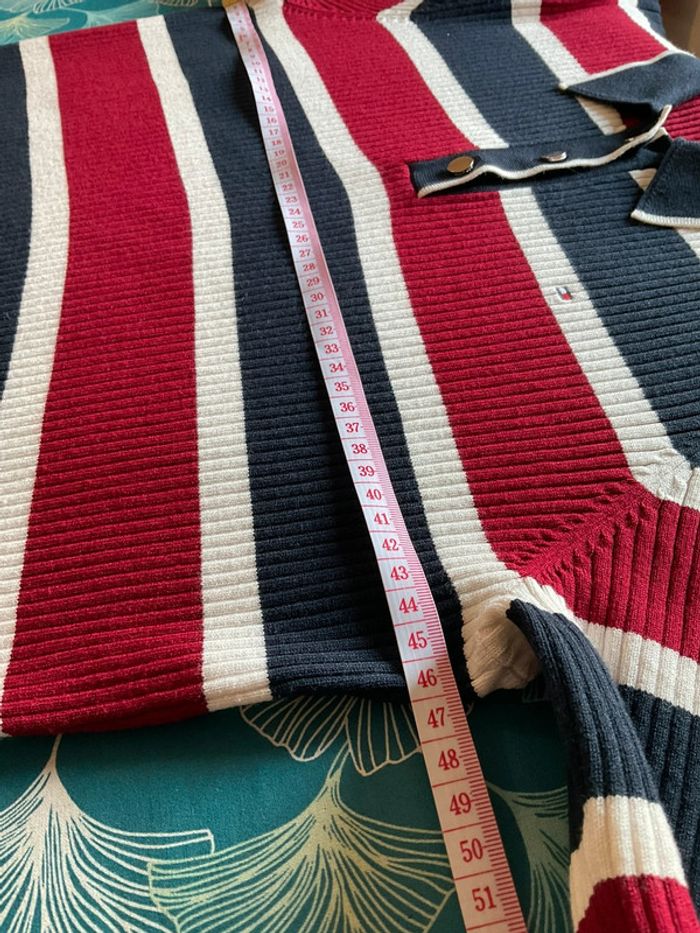 Robe côtelée manches courtes prêt du corps rayée marine et bordeaux Tommy Hilfiger taille L 028 - photo numéro 8