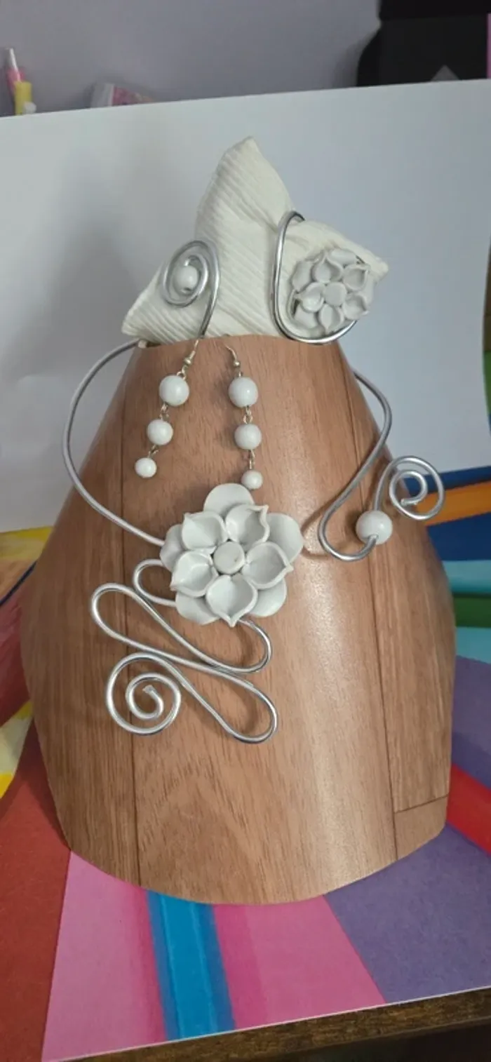 Parure Fimo et metal fleur nacre neuf - photo numéro 2