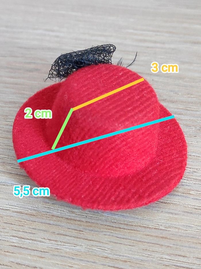 Barrette mini chapeau rouge fleur noir - photo numéro 4