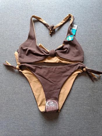 Maillot de bain / bikini réversible marron / beige en S