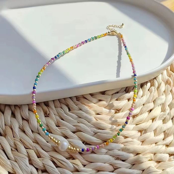 Collier perle naturelle et perles colorées acier inoxydable - photo numéro 4