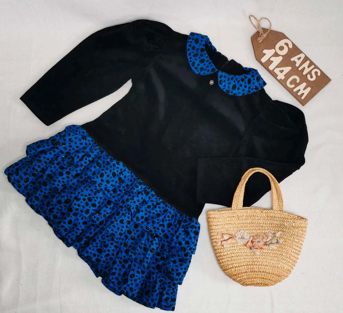 Robe 👸 velours, col Claudine, 6ans
