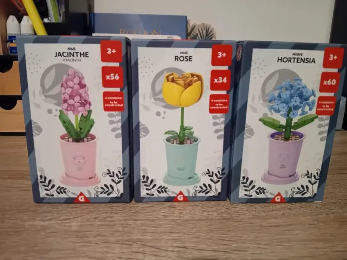 Lot de 3 boîtes de fleures a construires en legos neuves