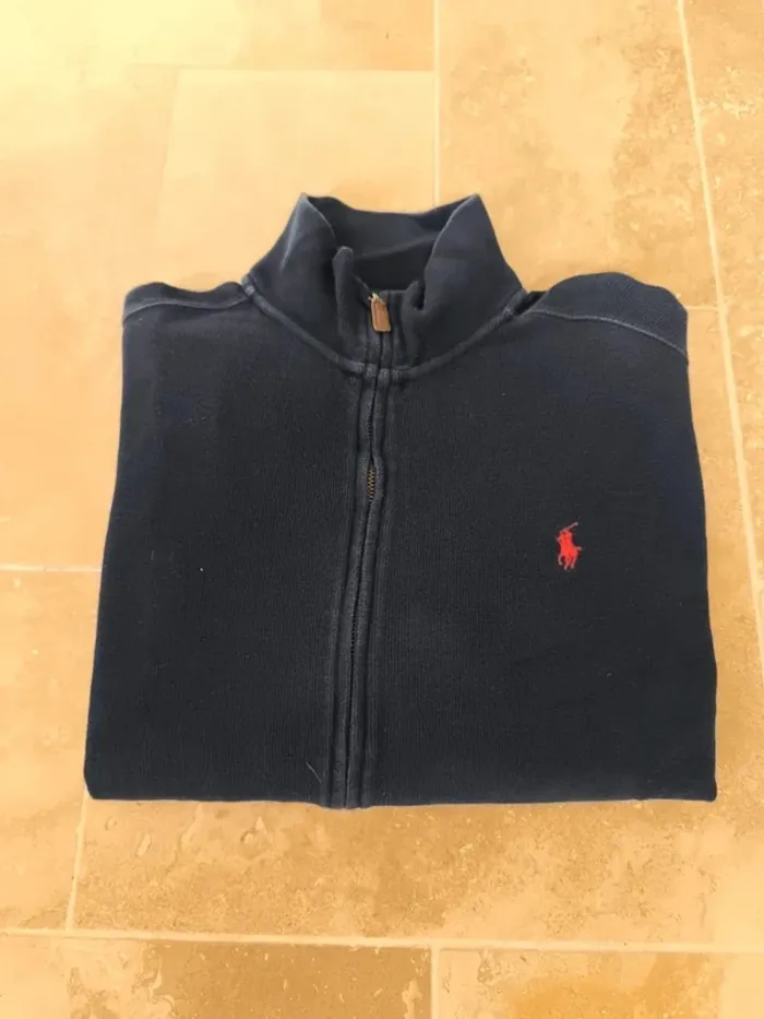 Sweat zippé Polo Ralph Lauren homme M marine logo rouge excellent état