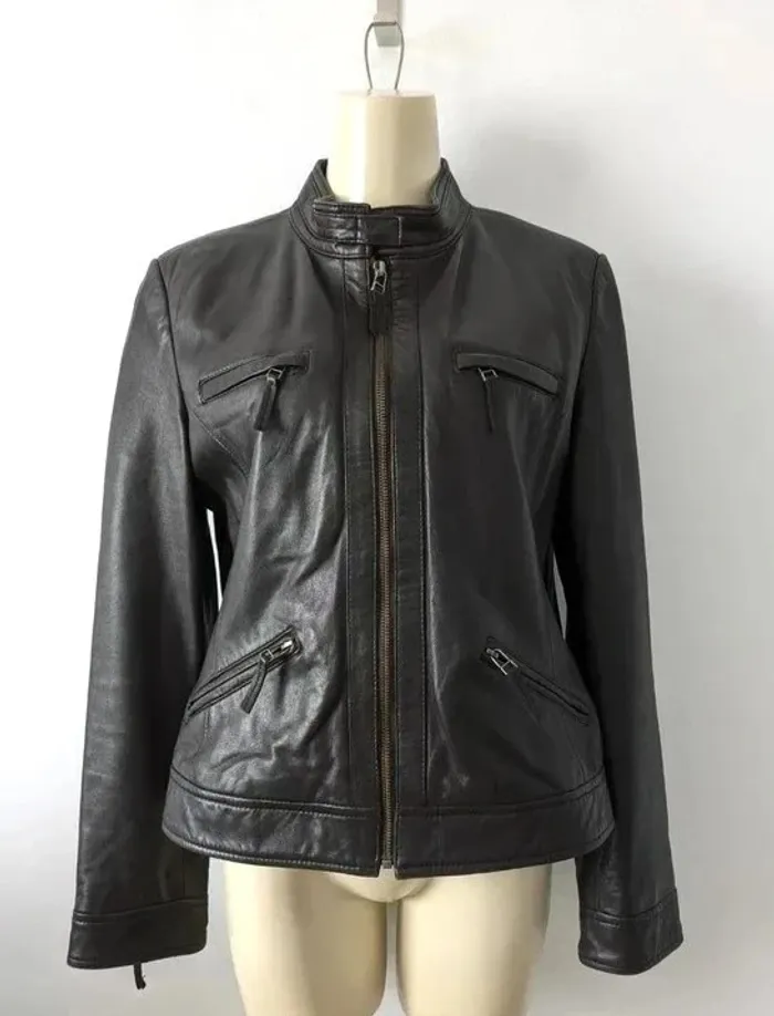 Veste zippée en cuir véritable - Saint Hilaire - taille 42