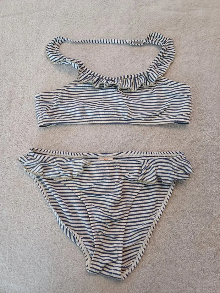 Maillot de bain 2 pièces blanc & bleu Tape à l'œil 12 ans (réf perso G-P13)(familleac72)