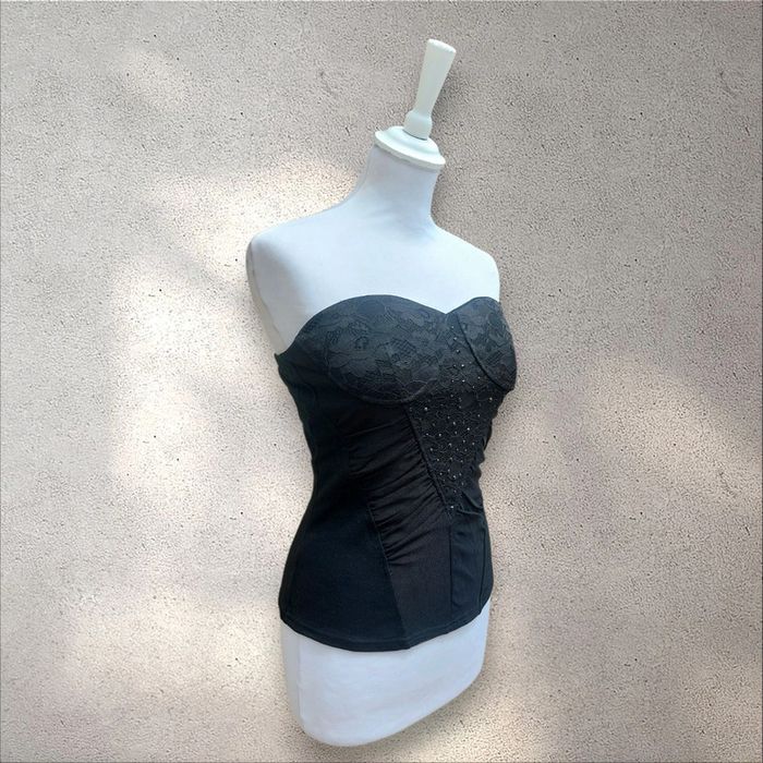 Bustier noir avec dentelle et strass taille L - photo numéro 2