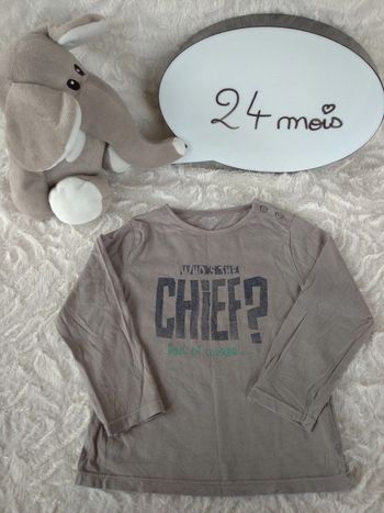 Tee shirt chemise manches longues Garçon 24 mois Qui est le chef ? Papa Kiabi 100% coton bio