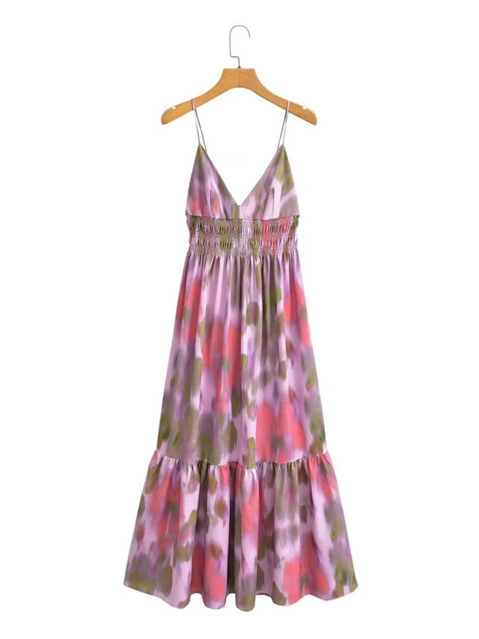 Robe longue fluide rose lila colorée – Taille S – Neuf - photo numéro 2