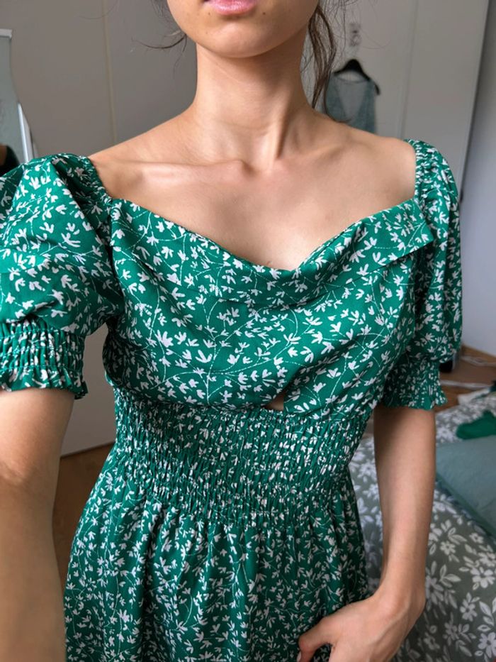 Robe longue à fleurs verte Mango - photo numéro 3