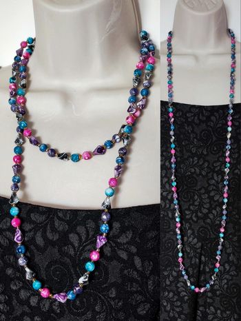 Collier sautoir perle rose bleu noir doré y2k 🇫🇷 Fabrication Artisanale- 120cm