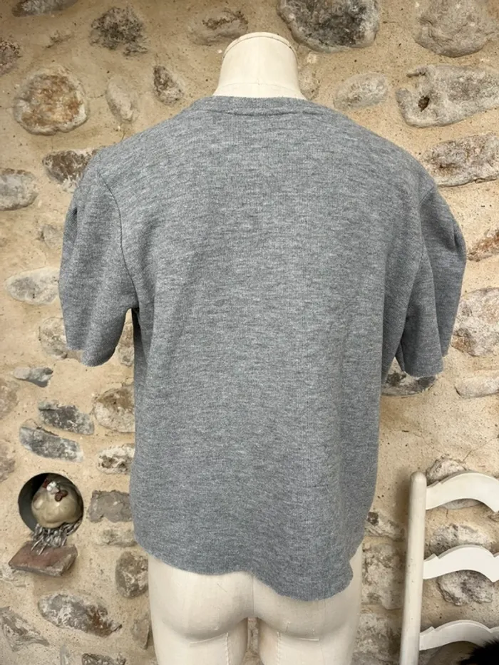 Bershka - T-shirt gris clair côtelé style manches ballons - photo numéro 2