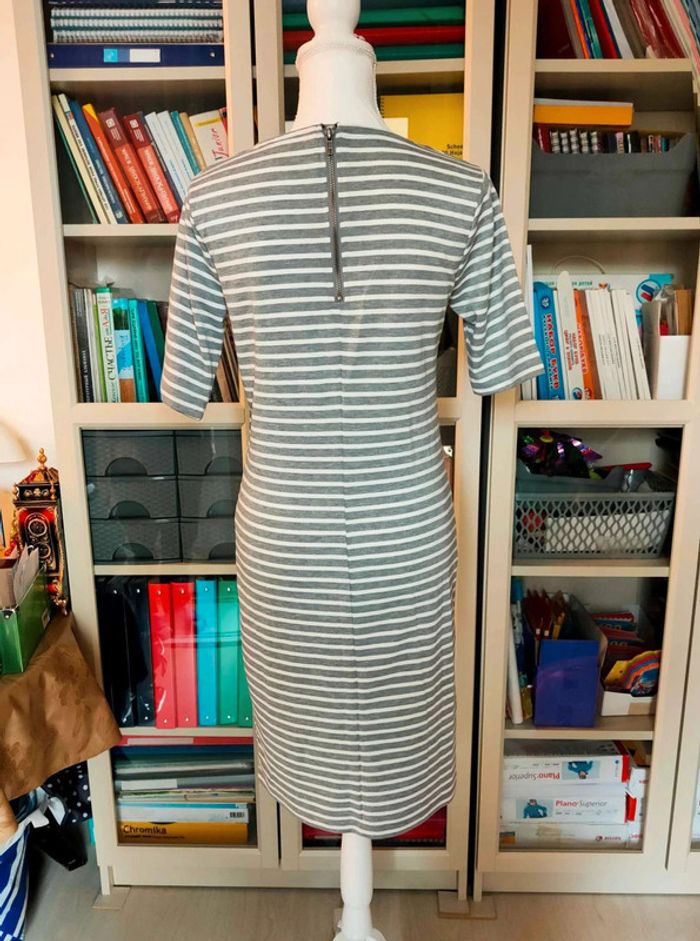 Robe b.young rayée gris et blanc, 23% viscose, coupe droite, allure casual chic - photo numéro 2