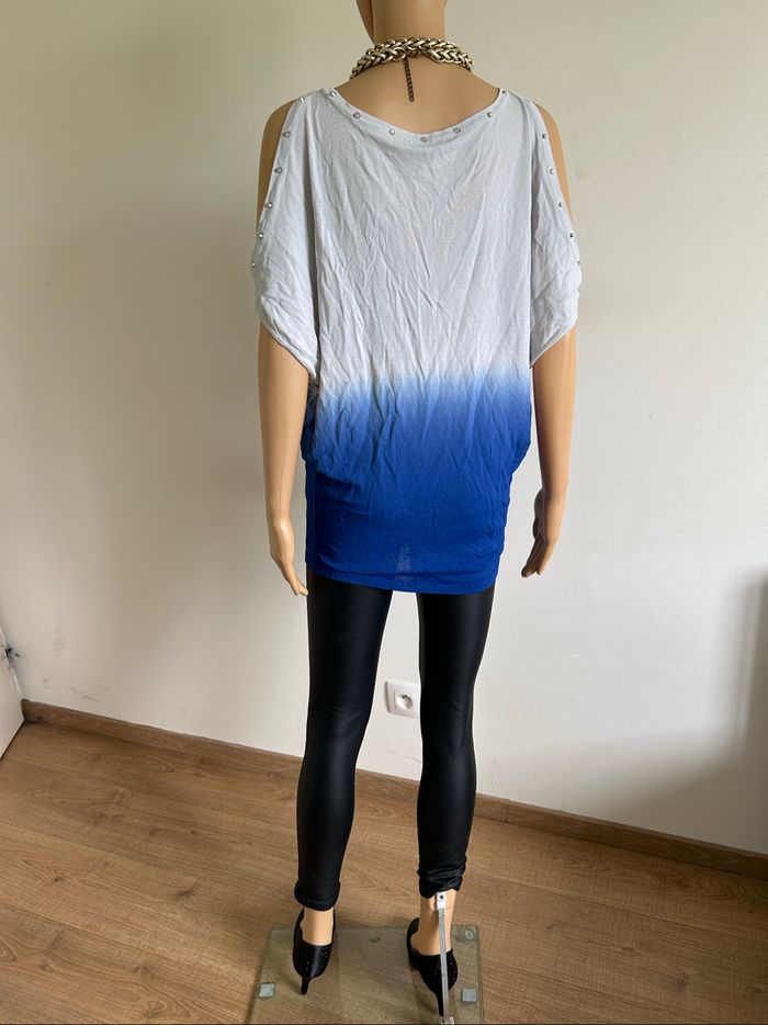 Haut gris et bleu Morgan taille S état satisfaisant (avec défaut) - photo numéro 6