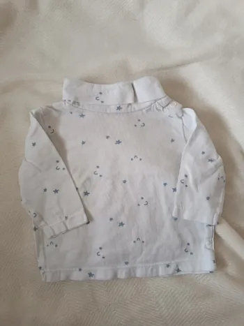 🎀 jolie sous pull col roulet blanc motif bleu taille 3 mois tex 🎀
