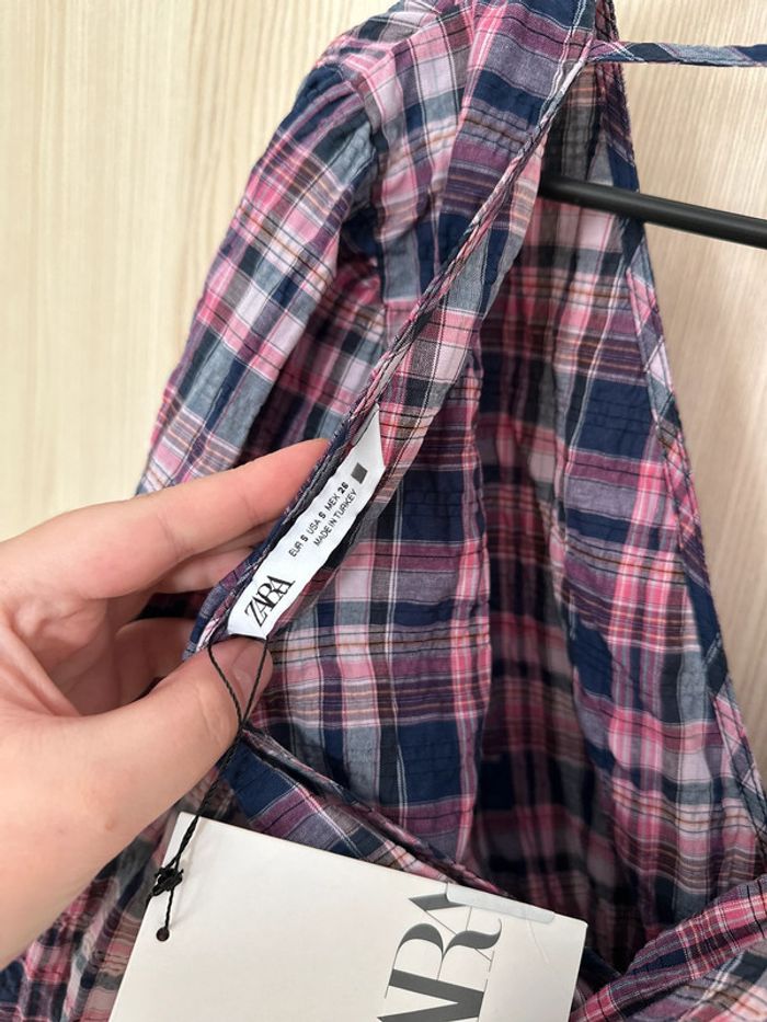 Blouse courte manches longues marine rose taille S ZARA - photo numéro 6