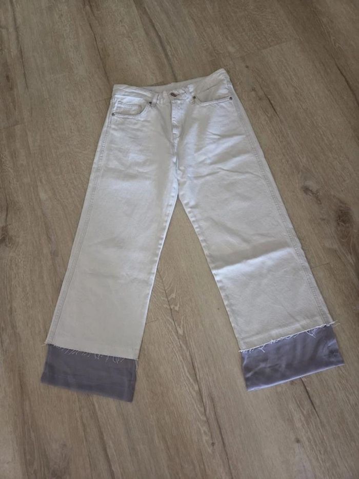 Jeans a jambes large Zara blanc taille M - photo numéro 3