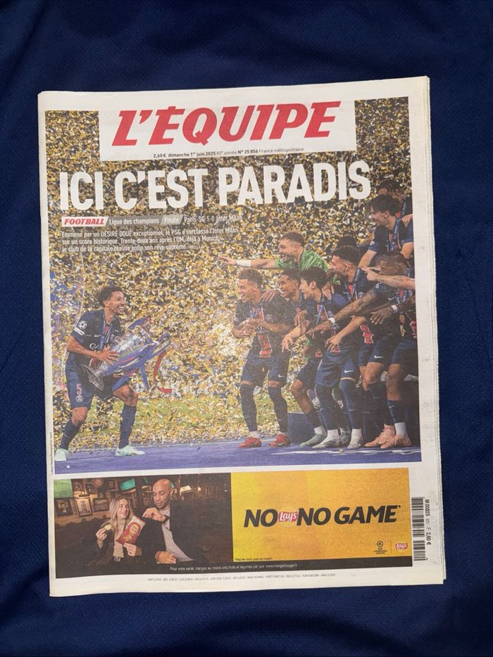 Journal L'équipe 01/06/2025 Ici c'est Paradis PSG Victoire Ligue des Champions
