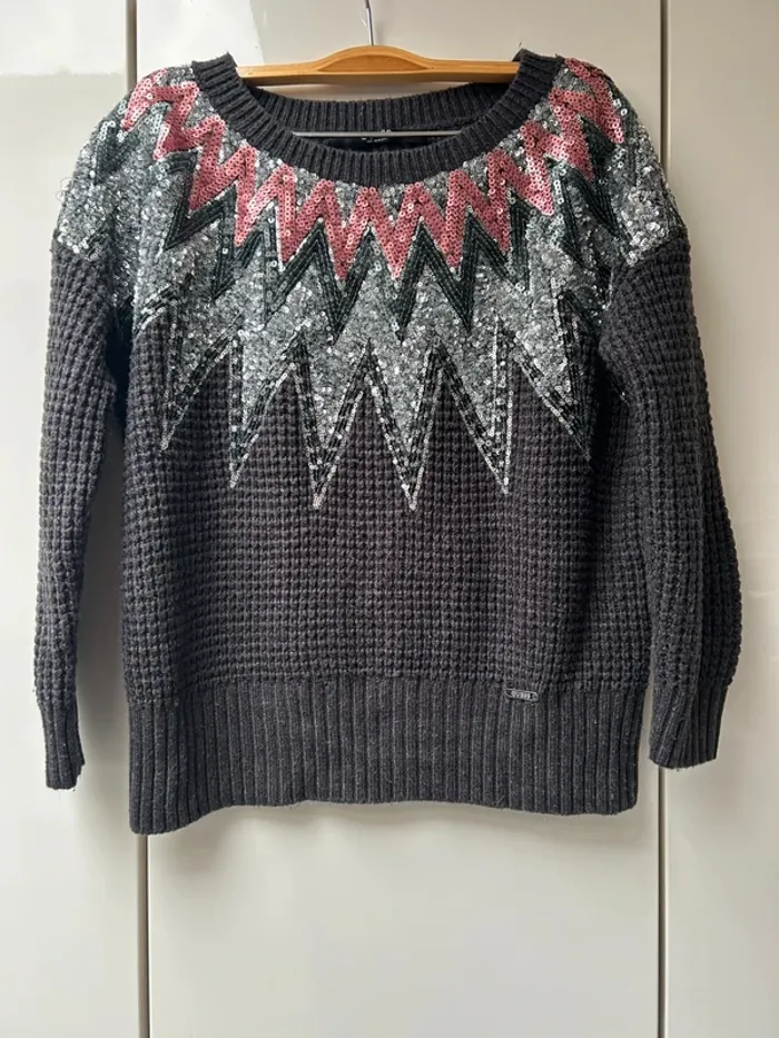 Pull gris col en sequins Guess - Taille XS - photo numéro 1