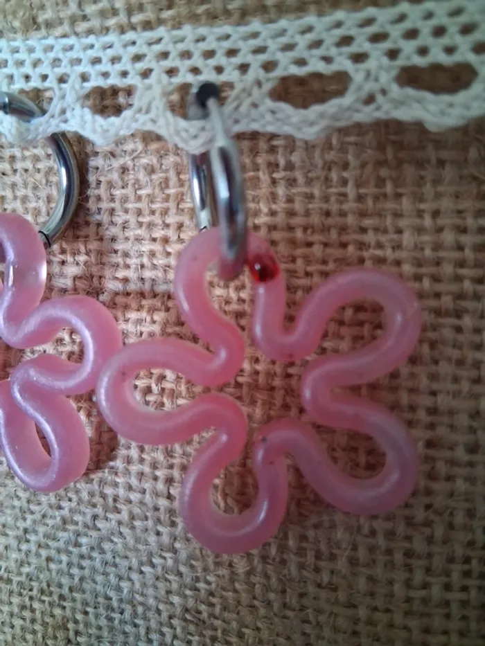 1 paire de boucles d'oreilles anneaux grandes pampilles fleurs - photo numéro 3