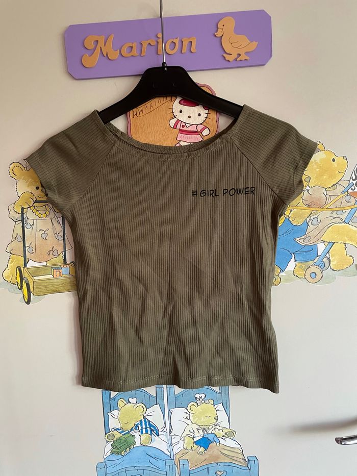 Tee shirt à manches courtes kaki à motifs, taille Xs, marque La Halle.