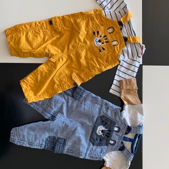 2 Ensembles Salopette & t-shirt 3 mois Jaune & Bleu