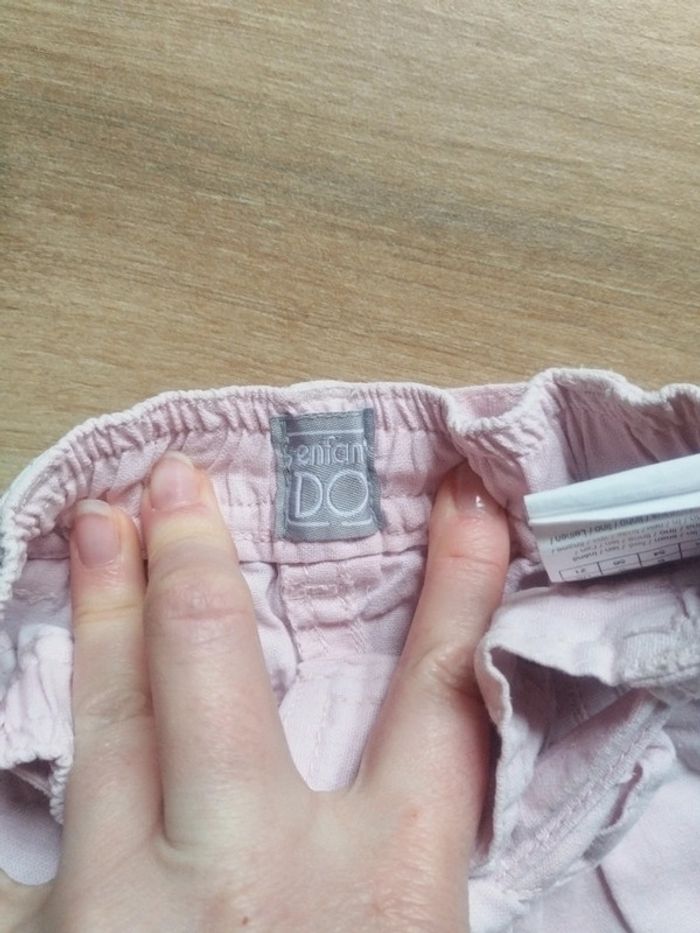 Pantalon lin rose avec ceinture bébé fille taille 1 mois - photo numéro 2